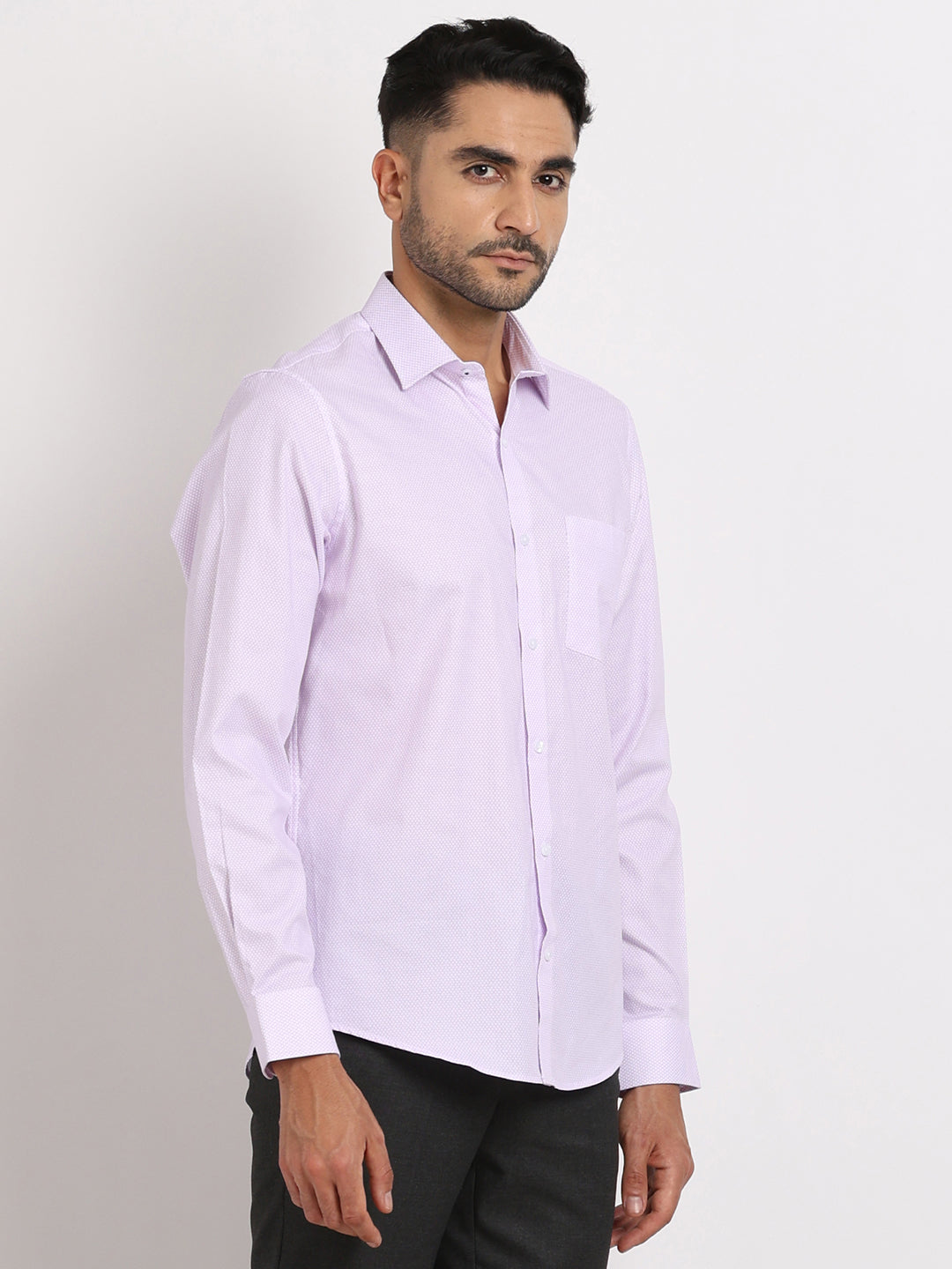 100% Cotton Purple Printed Slim Fit Full Sleeve Formal Shirt
