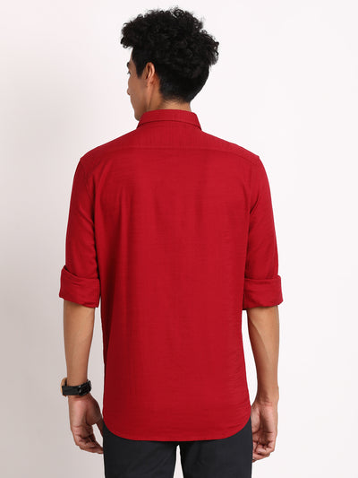 100% Cotton Red Plain Slim Fit Full Sleeve Casual Shirt