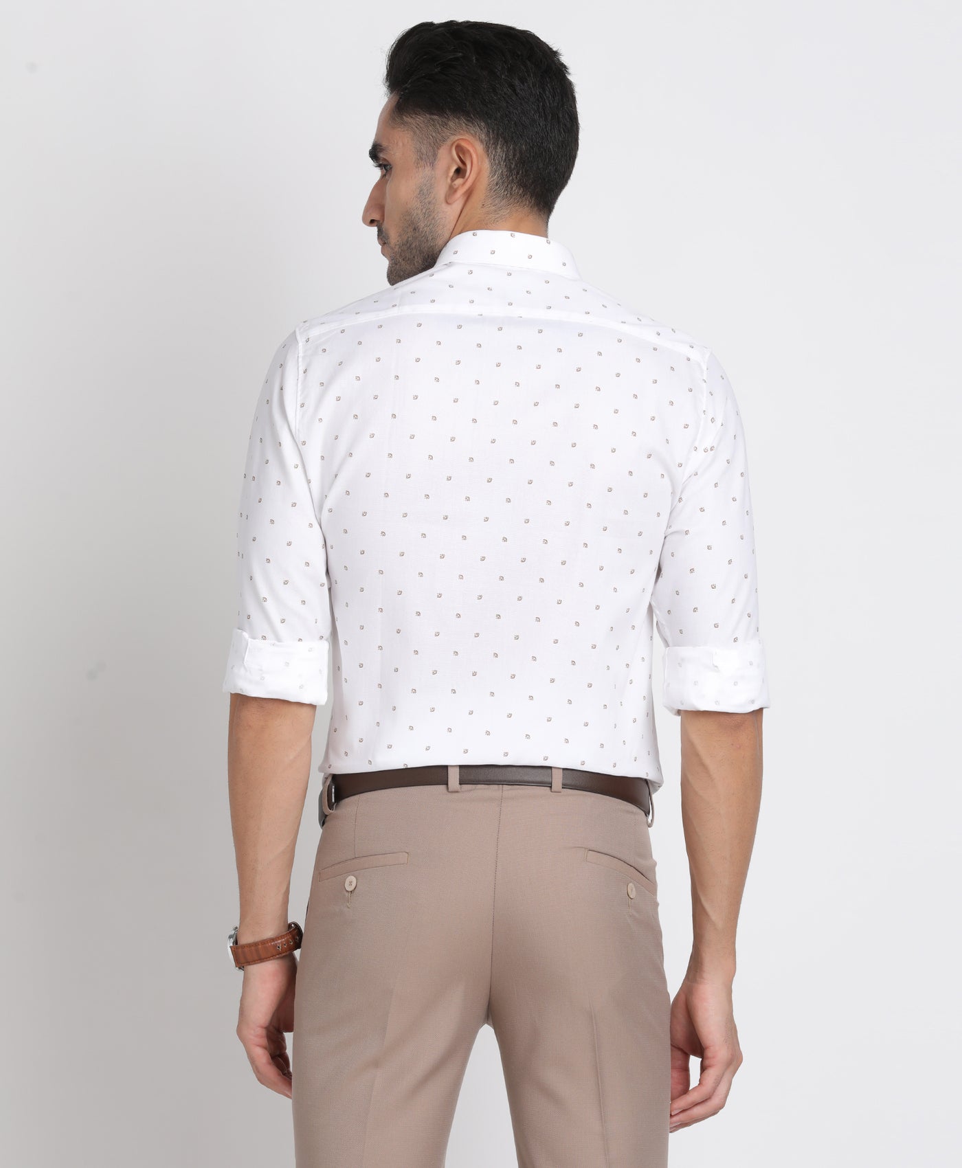 100% Cotton White Printed Slim Fit Full Sleeve Formal Shirt