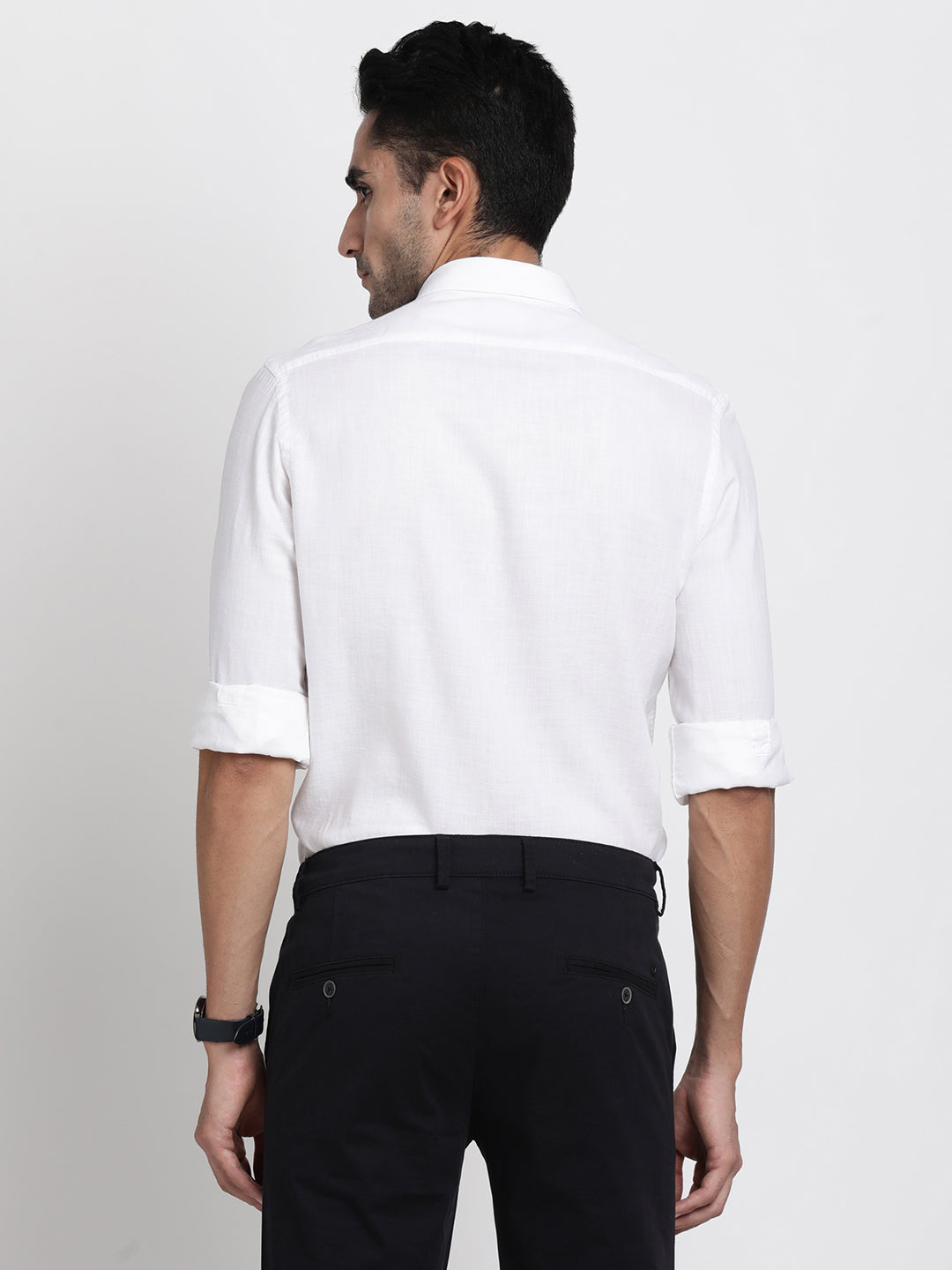 Cotton Lyocell White Plain Slim Fit Full Sleeve Casual Shirt