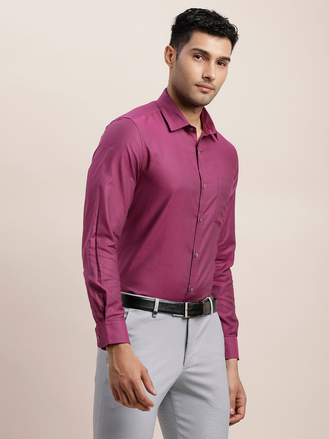 Giza Cotton Purple Dobby Slim Fit Full Sleeve Ceremonial Shirt