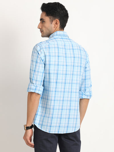 Cotton Blue Checkered Full Sleeve Casual Shirt