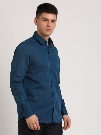 100% Cotton Navy Blue Plain Slim Fit Full Sleeve Formal Shirt