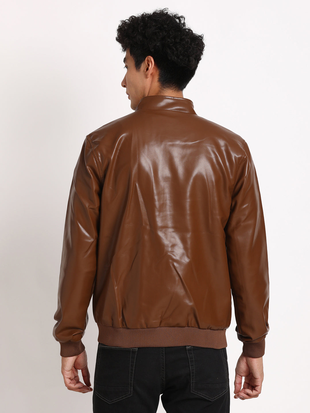 Polyurethane Brown Plain Regular Fit Full Sleeve Casual Windcheater