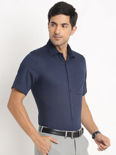 100% Cotton Dark Blue Dobby Regular Fit Half Sleeve Formal Shirt