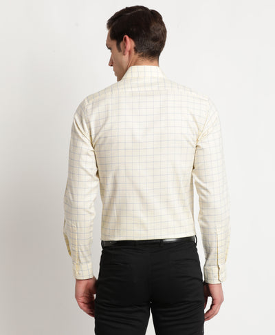 100% Cotton Yellow Checkered Slim Fit Full Sleeve Formal Shirt