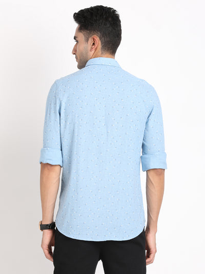 Khadi Blue Printed Slim Fit Full Sleeve Casual Shirt