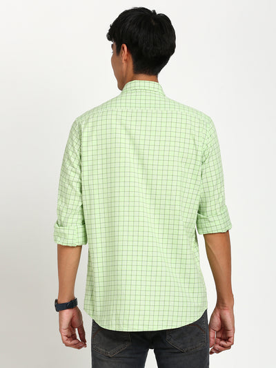 100% Cotton Green Checkered Slim Fit Full Sleeve Casual Shirt