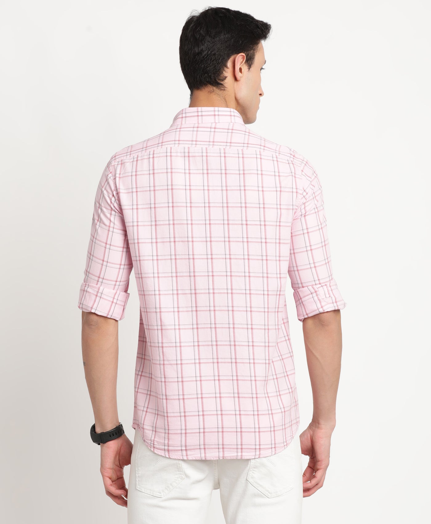 100% Cotton Pink Checkered Slim Fit Full Sleeve Casual Shirt