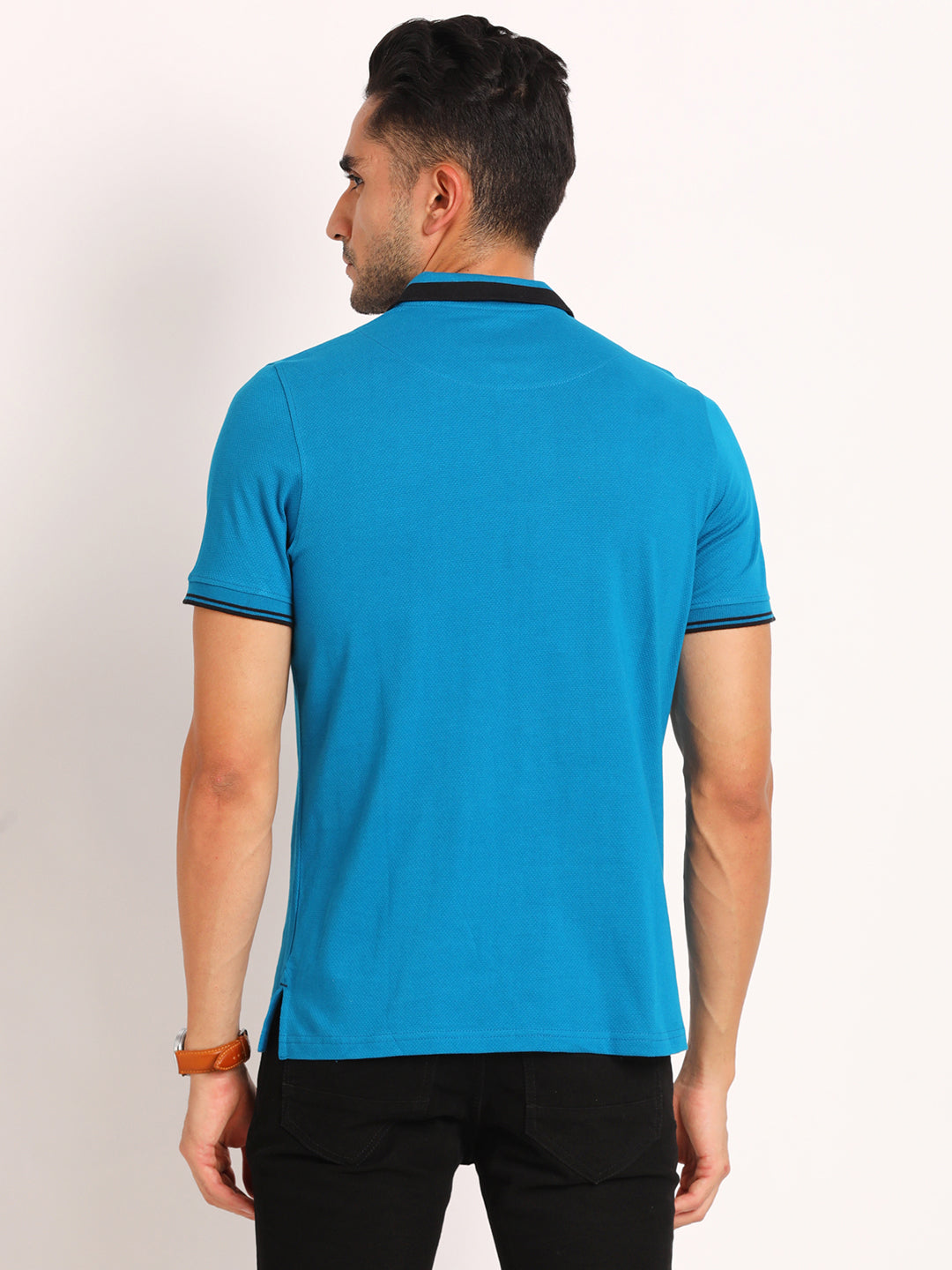 100% Cotton Blue Plain Polo Neck Half Sleeve Casual T-Shirt