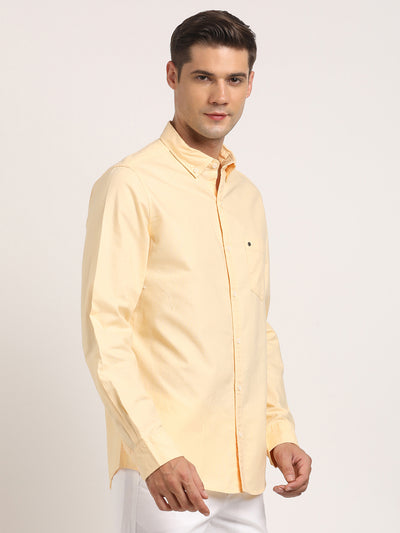 100% Cotton Yellow Plain Slim Fit Full Sleeve Casual Shirt