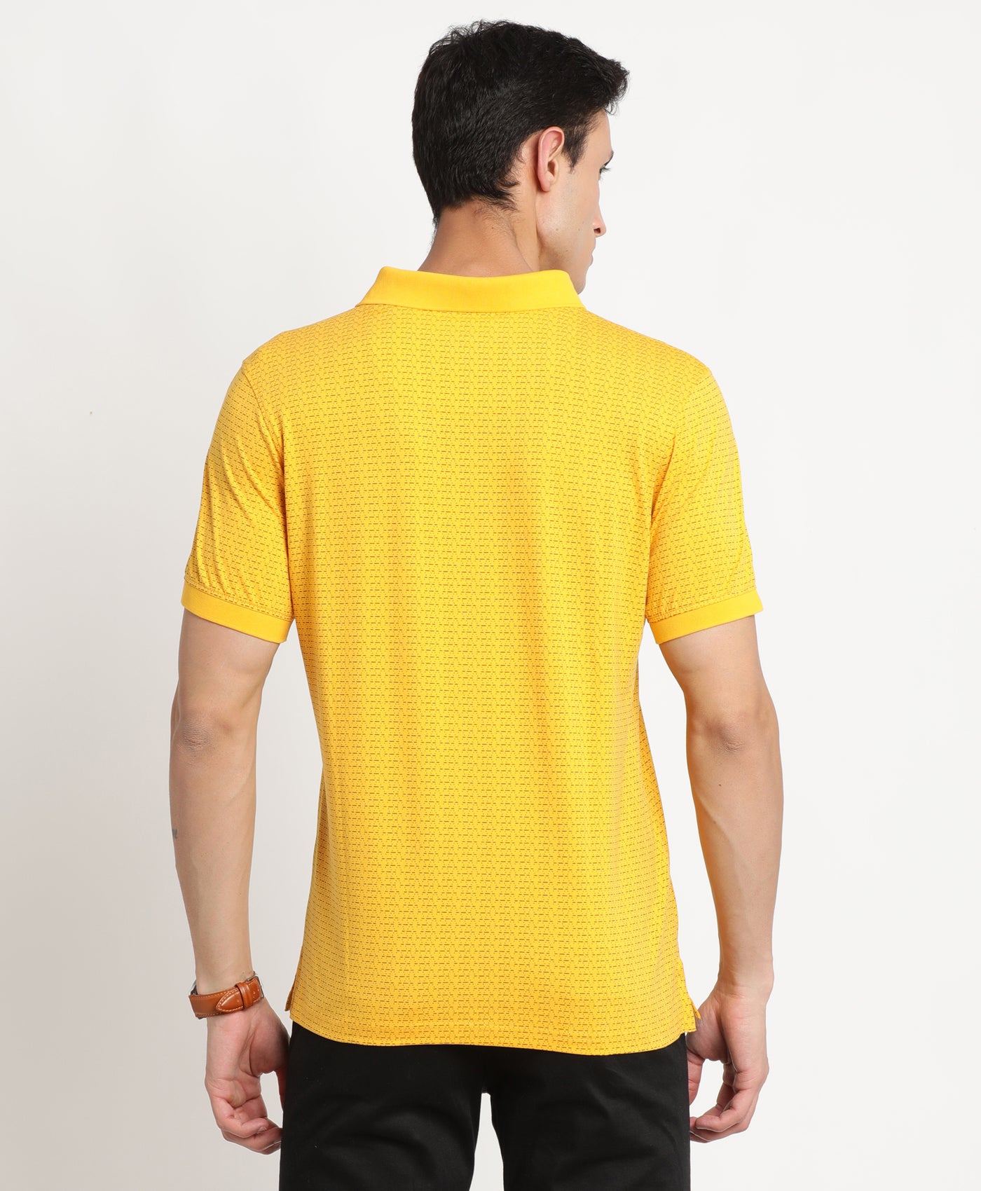 Turtle Men Cotton Yellow Printed Polo Neck T-Shirts