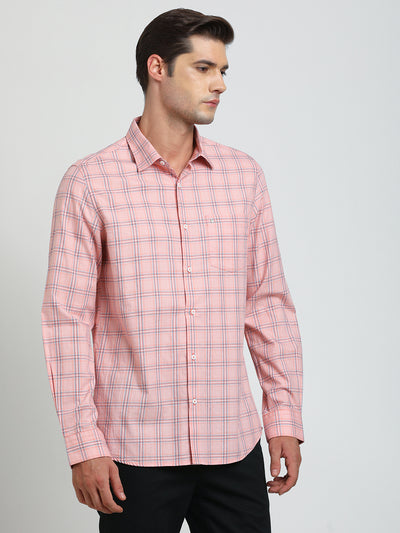 100% Cotton Pink Checkered Slim Fit Full Sleeve Casual Shirt