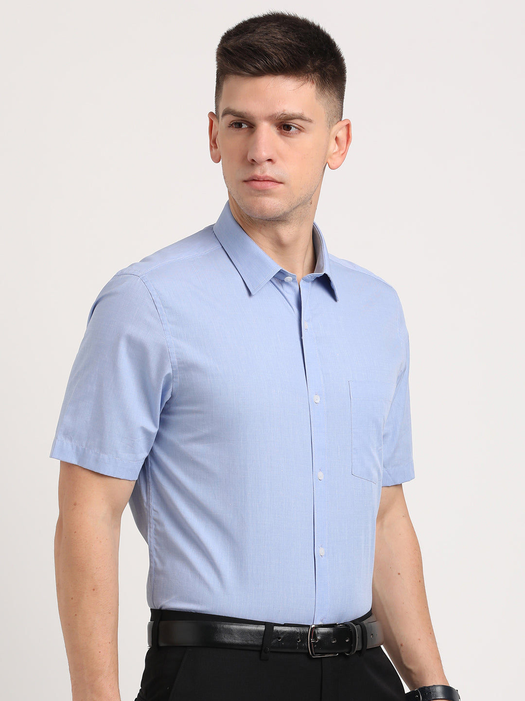 100% Cotton Sky Blue Plain Slim Fit Half Sleeve Formal Shirt