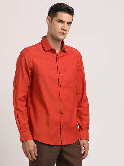 100% Cotton Orange Dobby Slim Fit Full Sleeve Formal Shirt