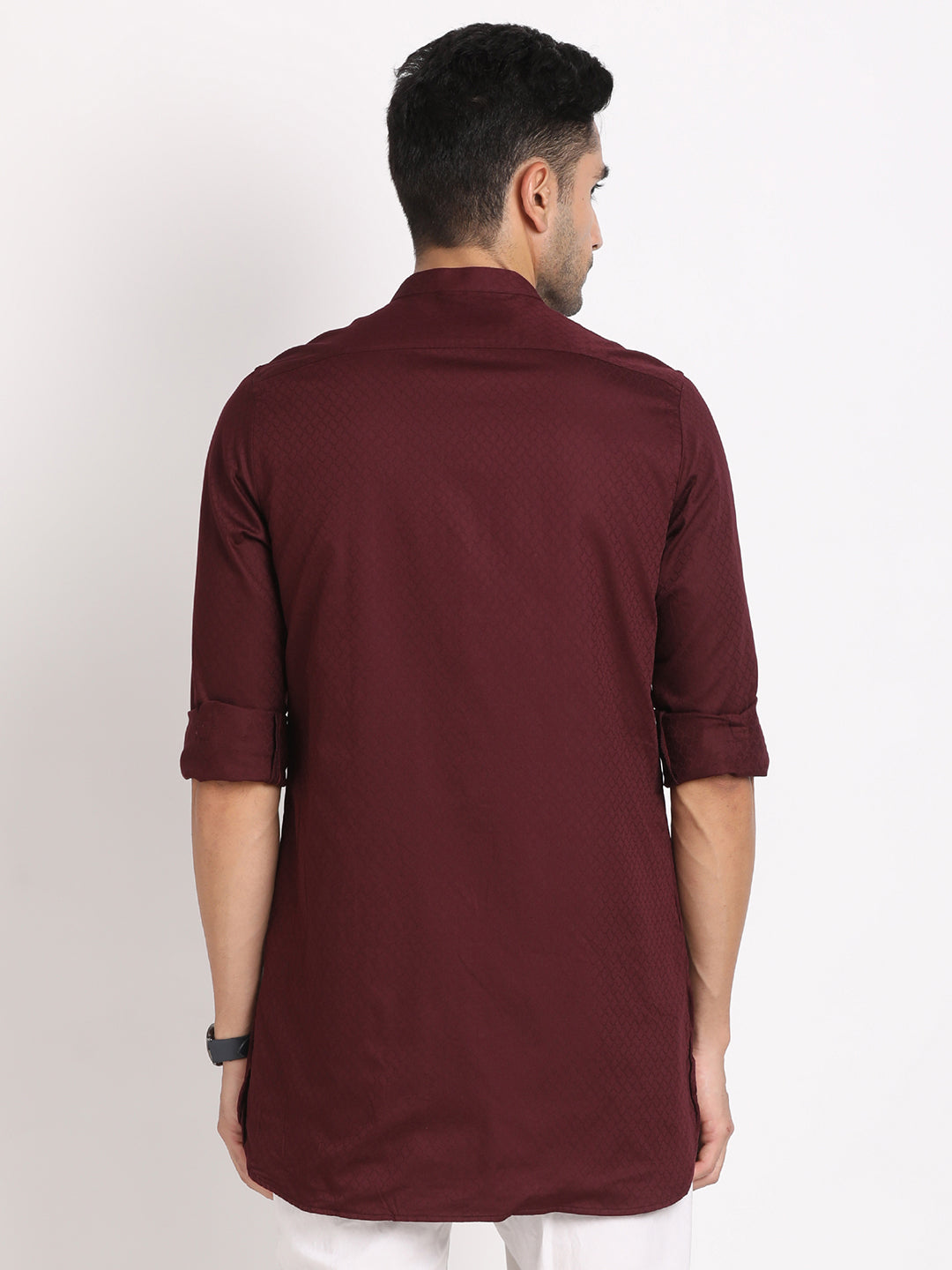 100% Cotton Maroon Jacquard Kurta Full Sleeve Ceremonial Shirt