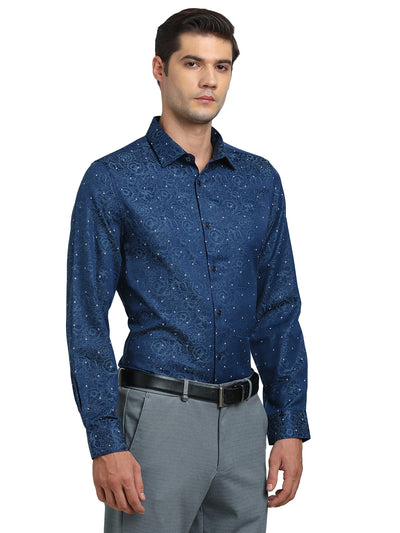 Poly Cotton Blue Jacquard Slim Fit Full Sleeve Ceremonial Shirt