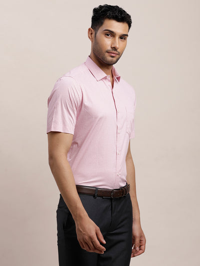 100% Cotton Light Pink Printed Regular Fit Half Sleeve Formal Shirt