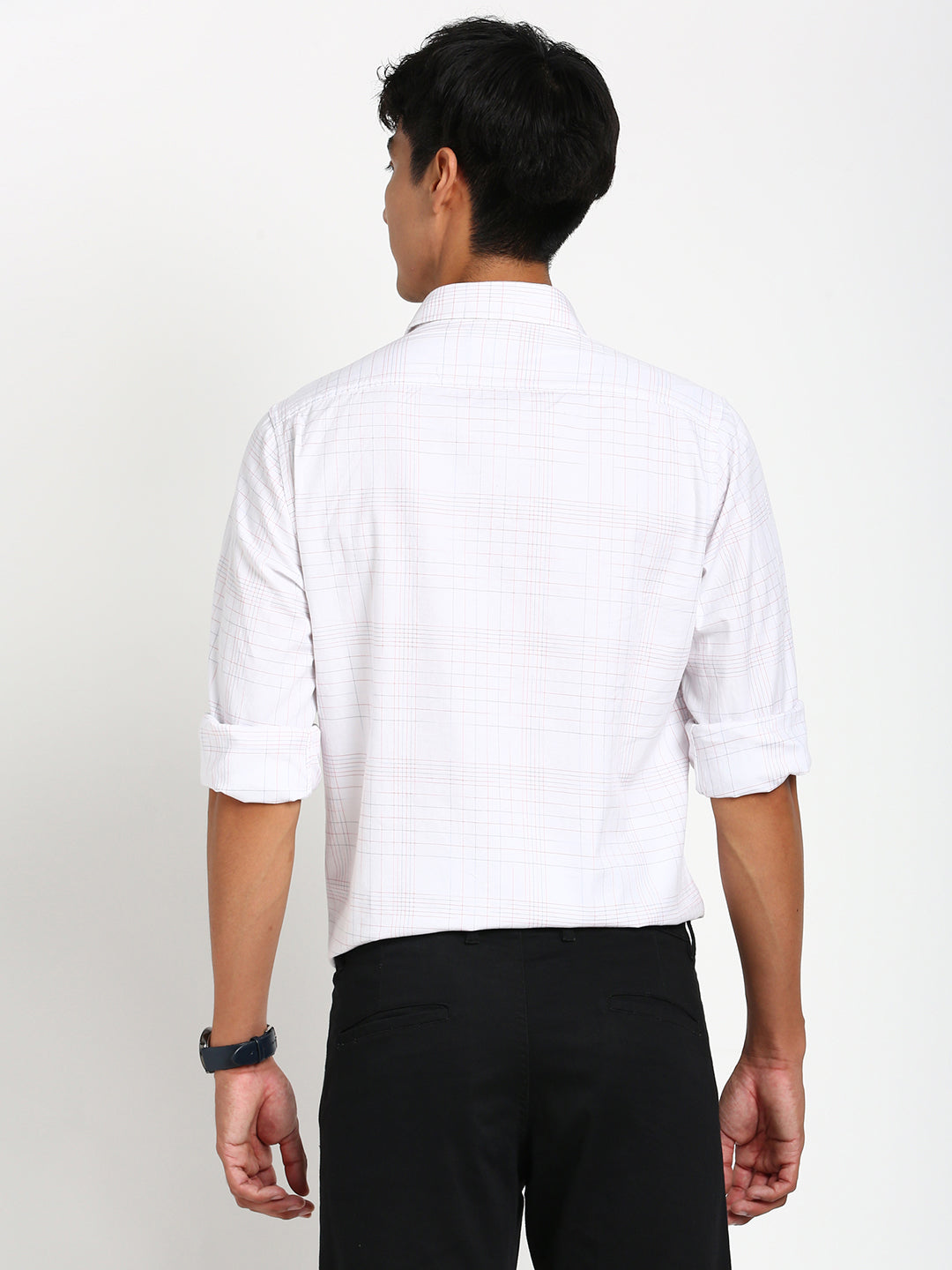 100% Cotton White Checkered Slim Fit Full Sleeve Casual Shirt