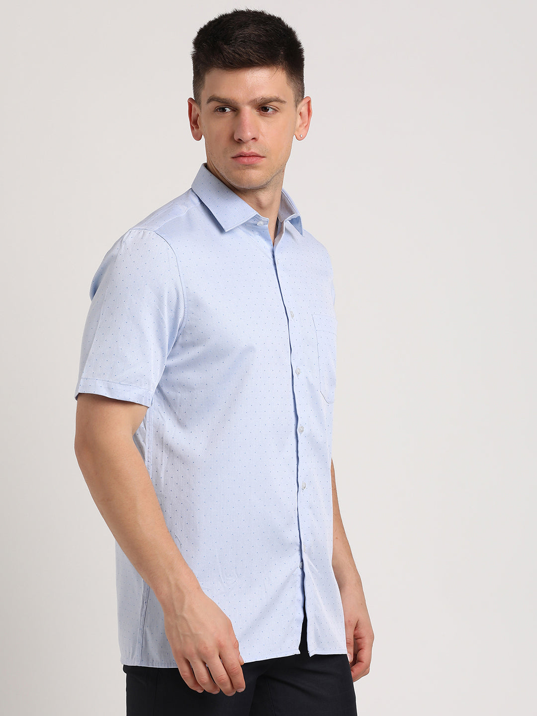 100% Cotton Light Blue Dobby Regular Fit Half Sleeve Formal Shirt