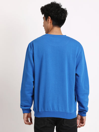 Cotton Stretch Royal Blue Plain Regular Fit Full Sleeve Casual Sweatshirt