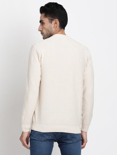 Knitted Cream Plain Regular Fit Full Sleeve Casual Pull Over