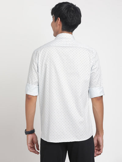 100% Cotton White Printed Slim Fit Full Sleeve Formal Shirt