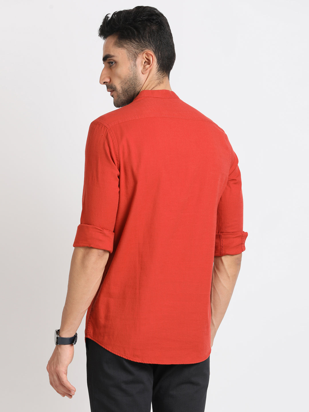 100% Cotton Brick Red Plain Slim Fit Full Sleeve Casual Shirt