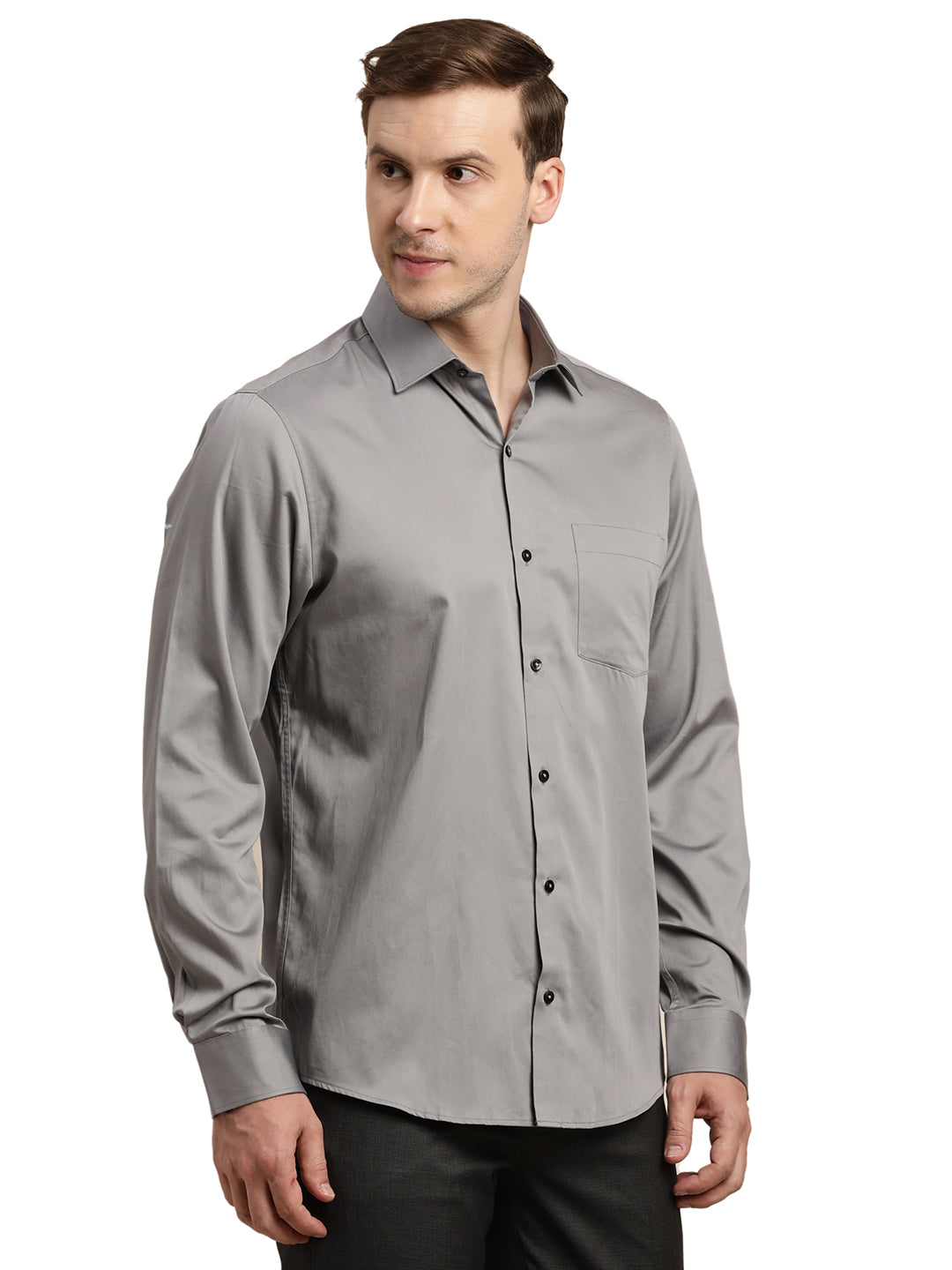 100% Cotton Grey Plain Slim Fit Full Sleeve Formal Shirt