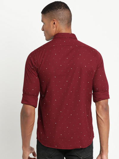 100% Cotton Maroon Printed Slim Fit Full Sleeve Casual Shirt