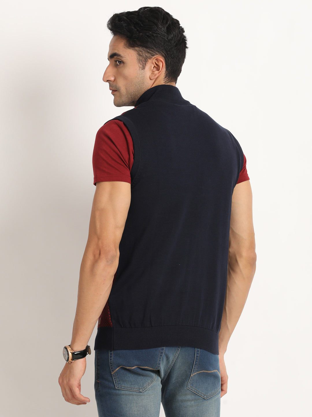 Turtle Men Red & Navy Blue Striped Turtle Neck PullOver