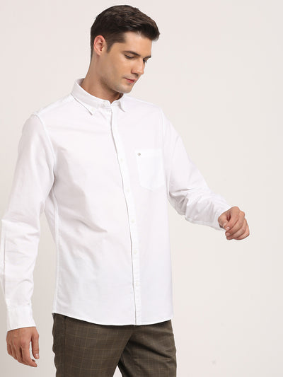100% Cotton White Plain Slim Fit Full Sleeve Casual Shirt