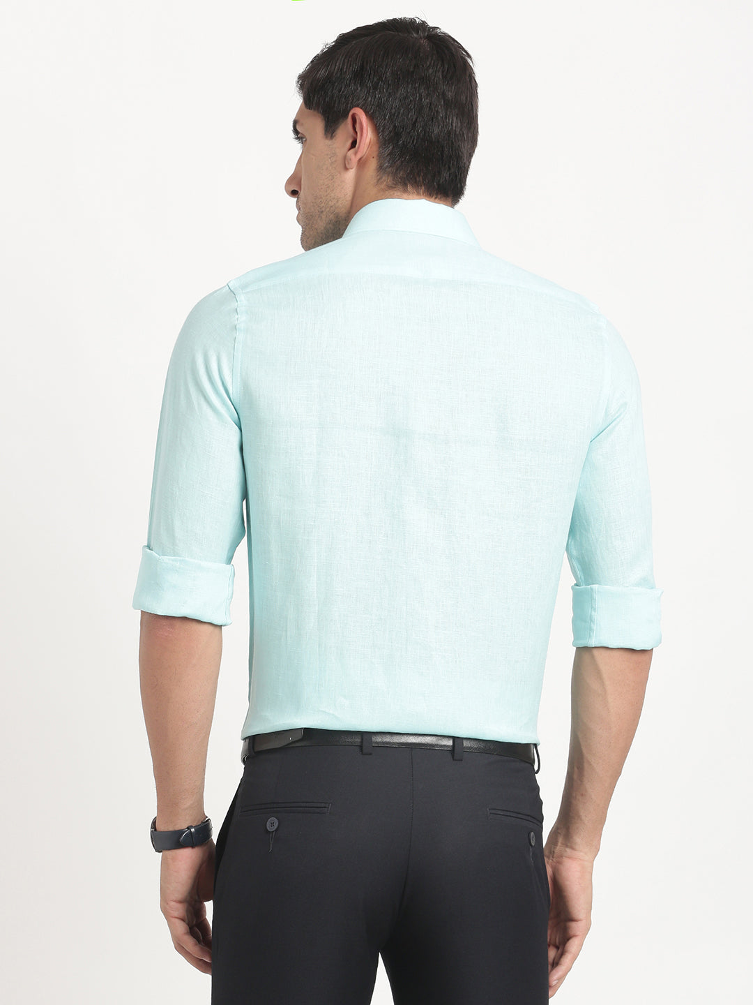 Pure Linen Sea Green Plain Slim Fit Full Sleeve Formal Shirt