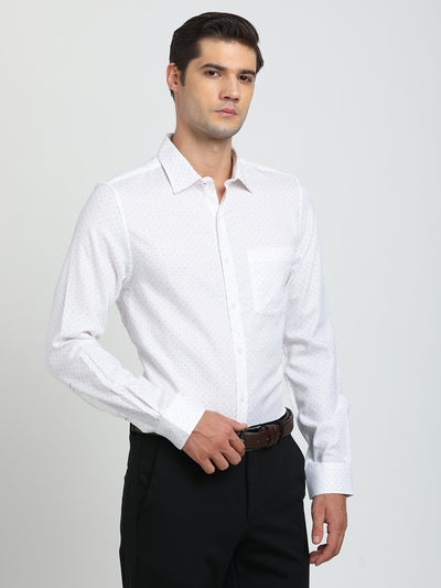 100% Cotton Cream Printed Slim Fit Full Sleeve Formal Shirt