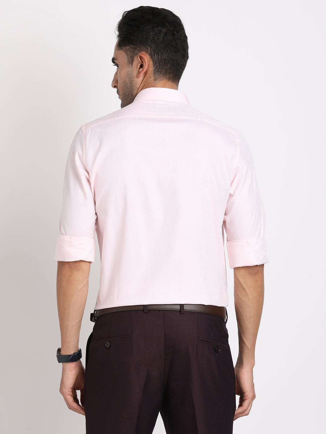 100% Cotton Light Pink Dobby Slim Fit Full Sleeve Formal Shirt