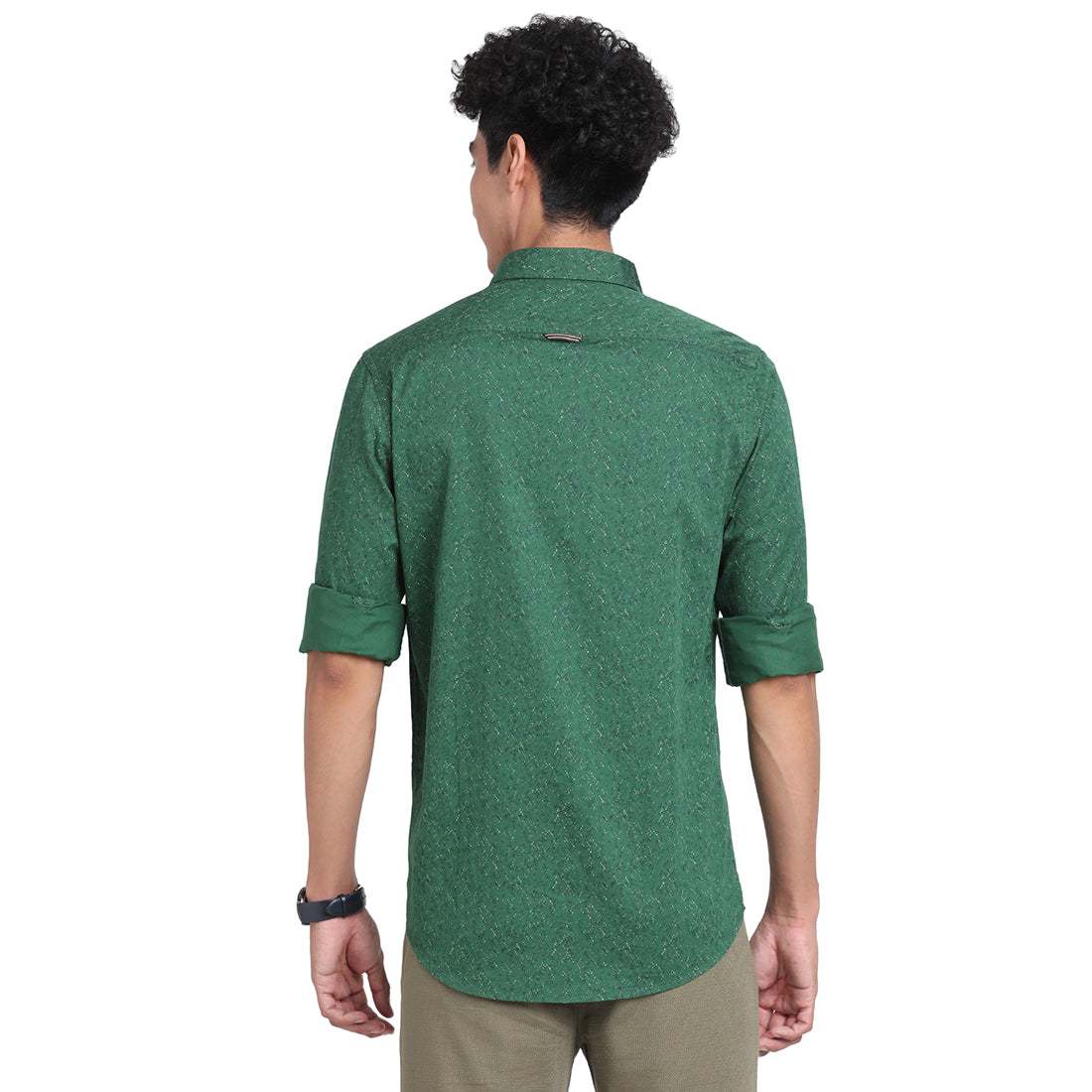 100% Cotton Green Printed Slim Fit Full Sleeve Casual Shirt