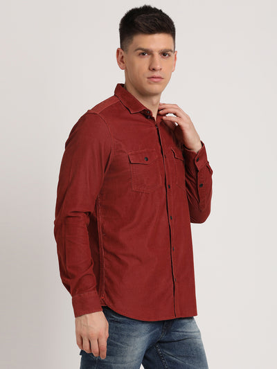 100% Cotton Red Plain Slim Fit Full Sleeve Casual Shirt