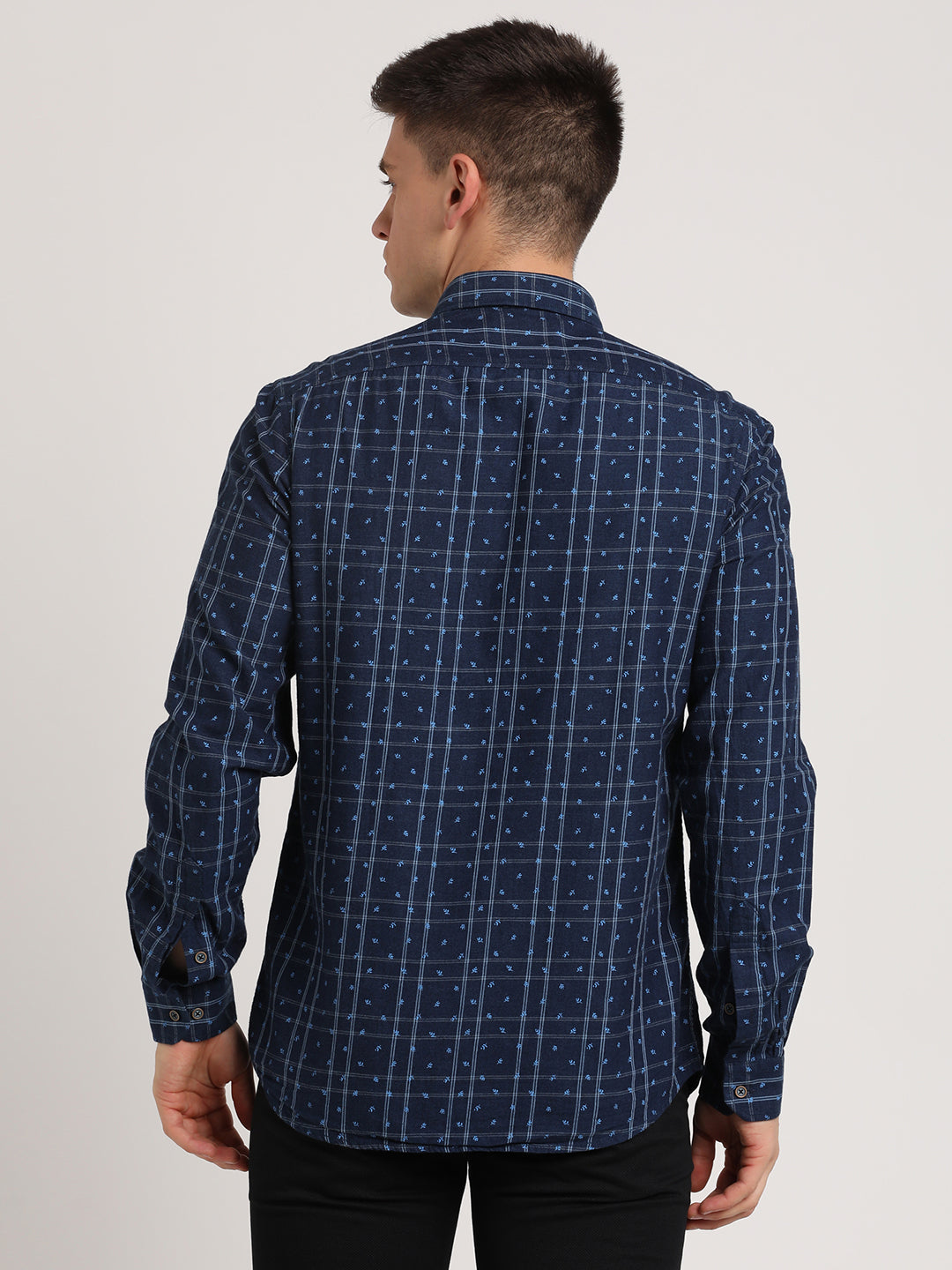 100% Cotton Indigo Blue Printed Slim Fit Full Sleeve Casual Shirt