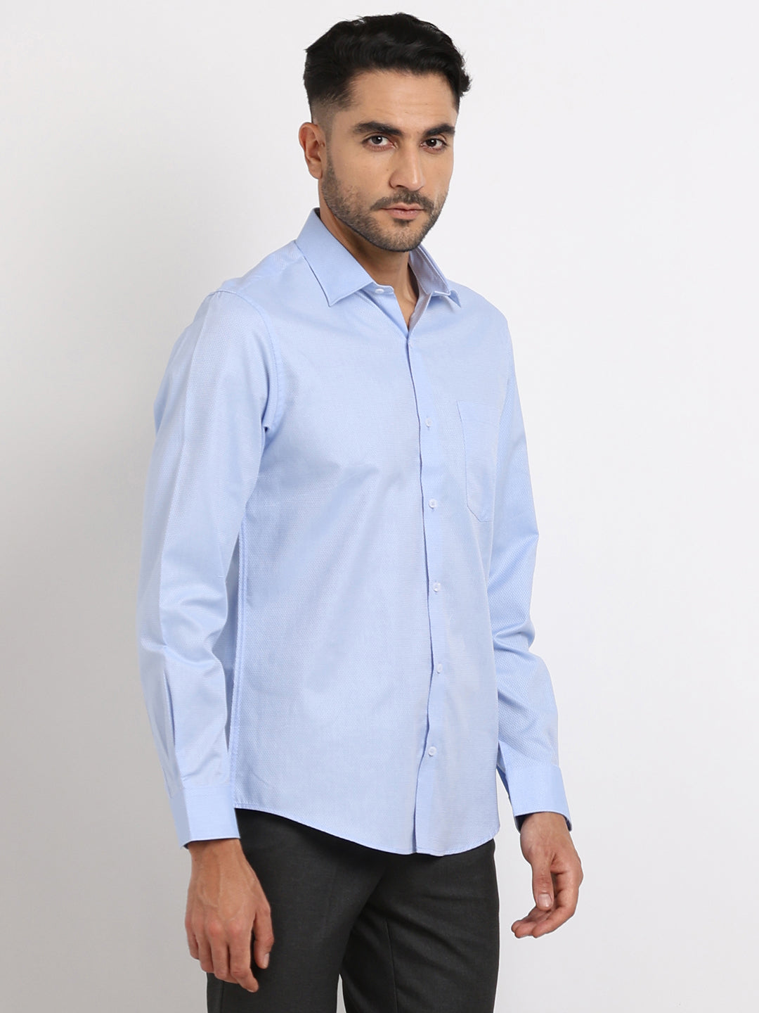 100% Cotton Blue Dobby Slim Fit Full Sleeve Formal Shirt