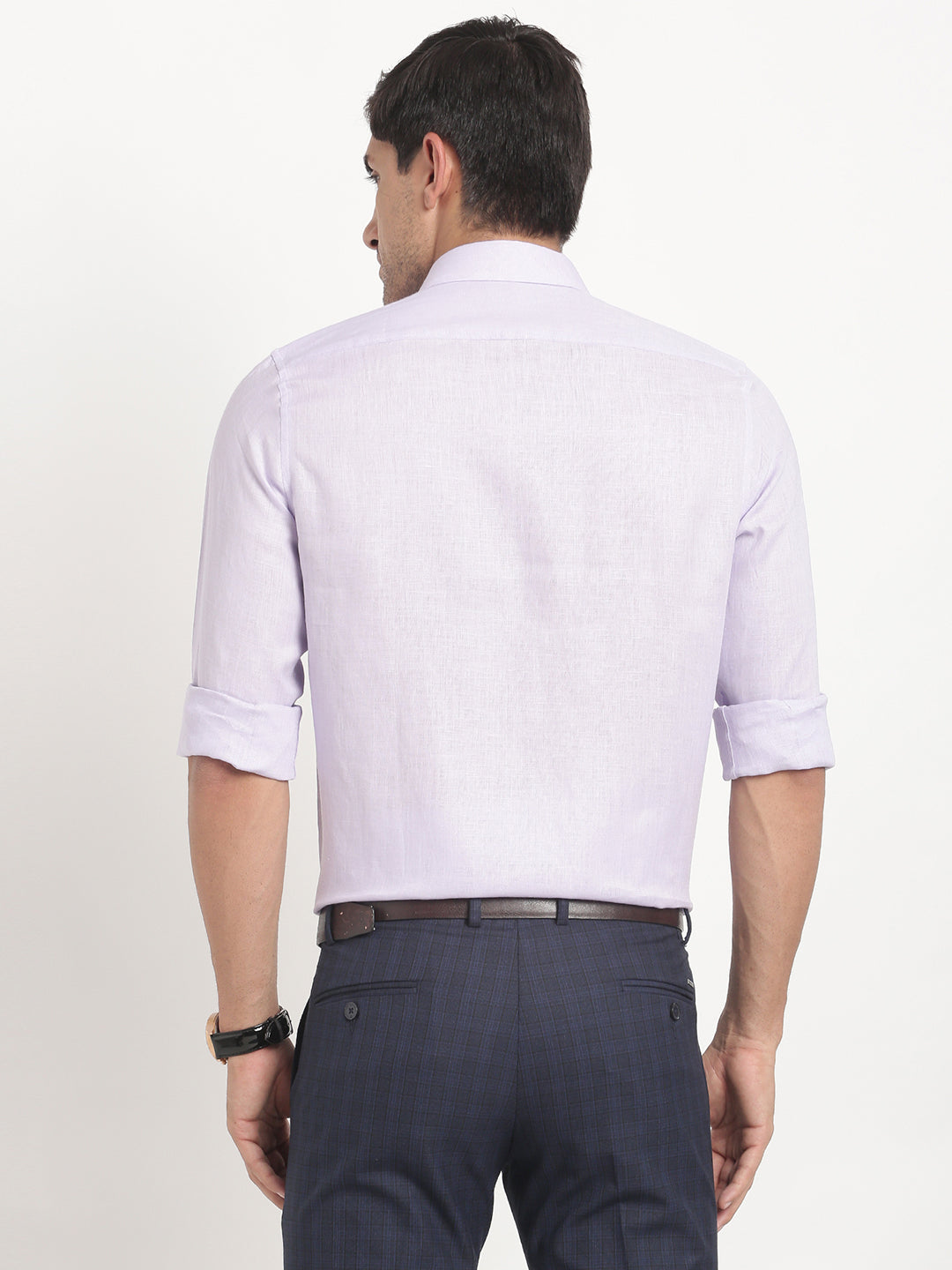Pure Linen Mauve Plain Slim Fit Full Sleeve Formal Shirt