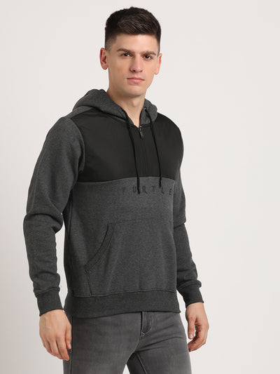 Poly Cotton Grey Striped Regular Fit Full Sleeve Casual Hoodie Sweatshirt