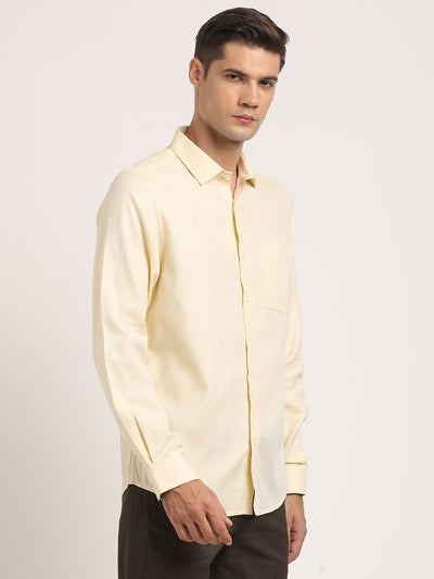 100% Cotton Beige Dobby Slim Fit Full Sleeve Formal Shirt