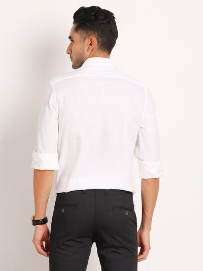 Cotton Lyocell White Plain Slim Fit Full Sleeve Casual Shirt