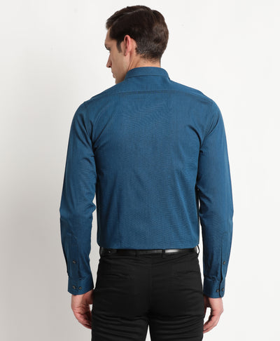 100% Cotton Peacock Blue Plain Slim Fit Full Sleeve Formal Shirt
