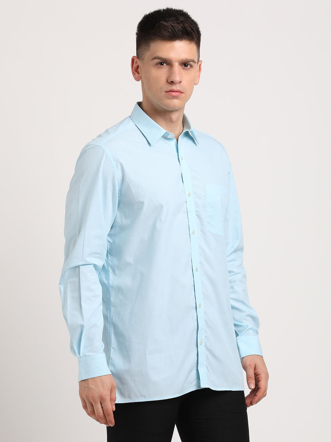 100% Cotton Sky Blue Plain Regular Fit Full Sleeve Formal Shirt