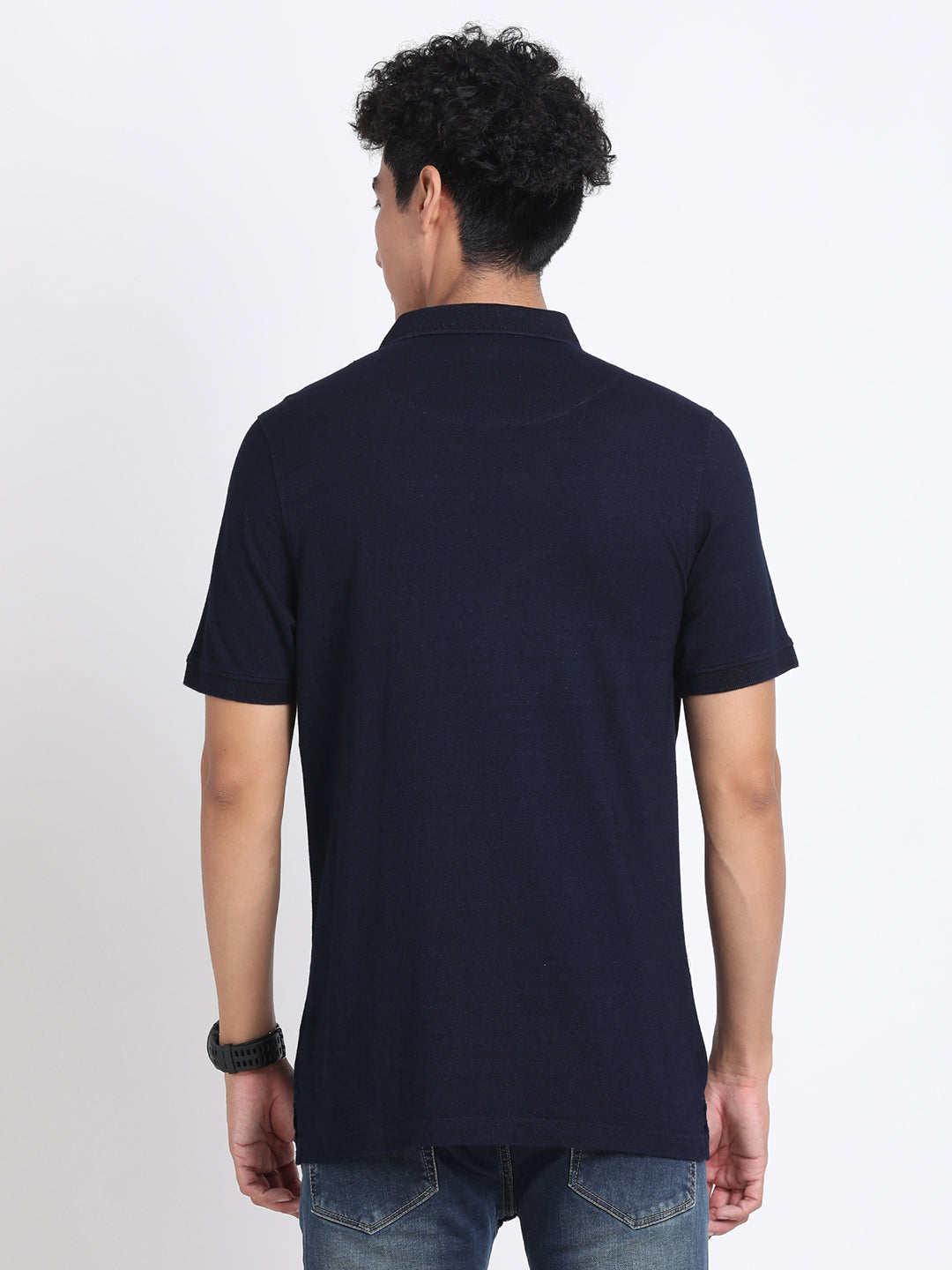 100% Cotton Indigo Navy Blue Plain Polo Neck Half Sleeve Casual T-Shirt