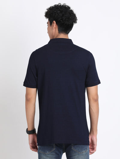 100% Cotton Indigo Navy Blue Plain Polo Neck Half Sleeve Casual T-Shirt
