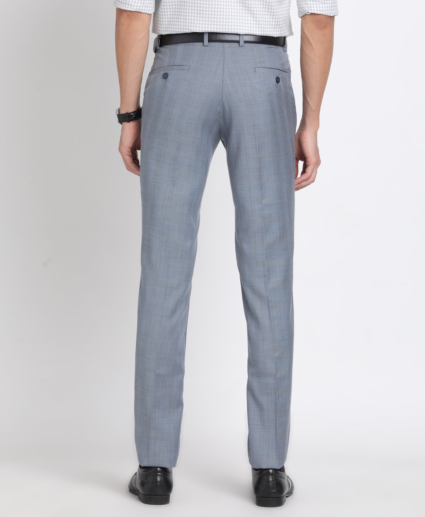 Terry Rayon Grey Checkered Slim Fit Flat Front Formal Trouser