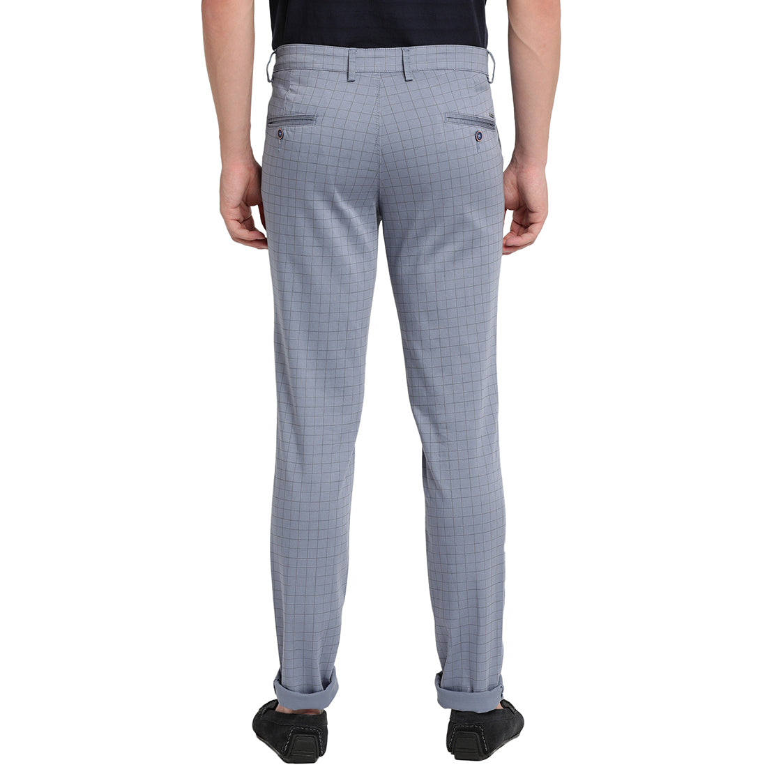Turtle Men Blue Narrow Fit Checked Casual Trousers