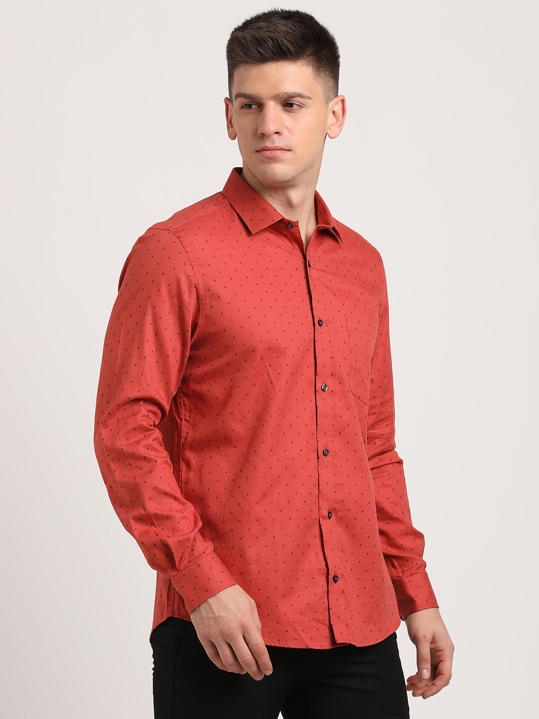 100% Cotton Red Printed Slim Fit Full Sleeve Formal Shirt